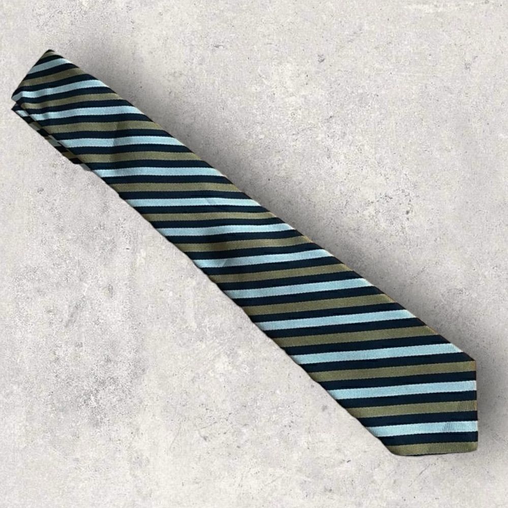 Vintage Silk Gold, Grey and Black Striped Harridge Row Neck Tie